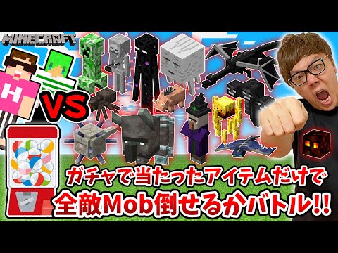 マインクラフト ガチャで当たったアイテムだけで全敵mob倒せるか全力バトル ヒカキン ふうはやコラボ M